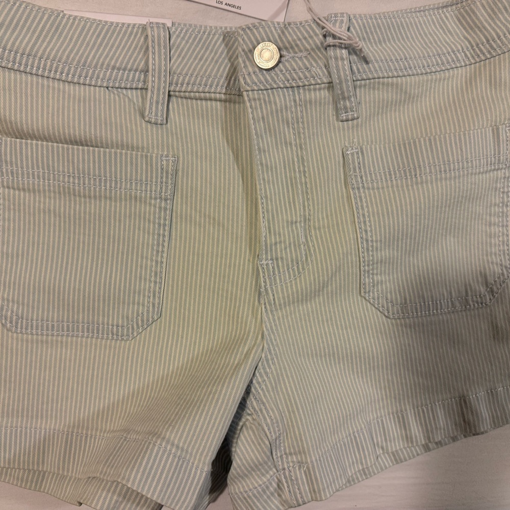 Vici Cream Striped Jean Shorts